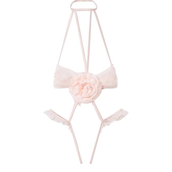 NWT Victoria's Secret Very Sexy Chiffon Rosette Open-Cup Crotchless Teddy - Picture 3 of 6
